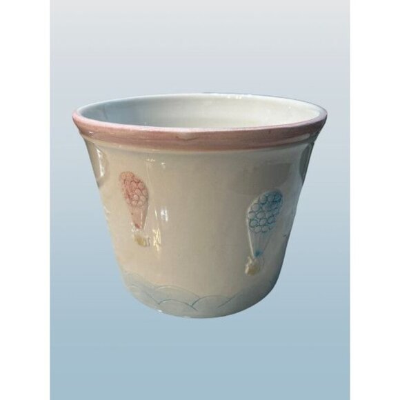 Made in Italy High-gloss Ceramic Planter with Air Balloons & Birds 8 1/4" - Picture 1 of 10